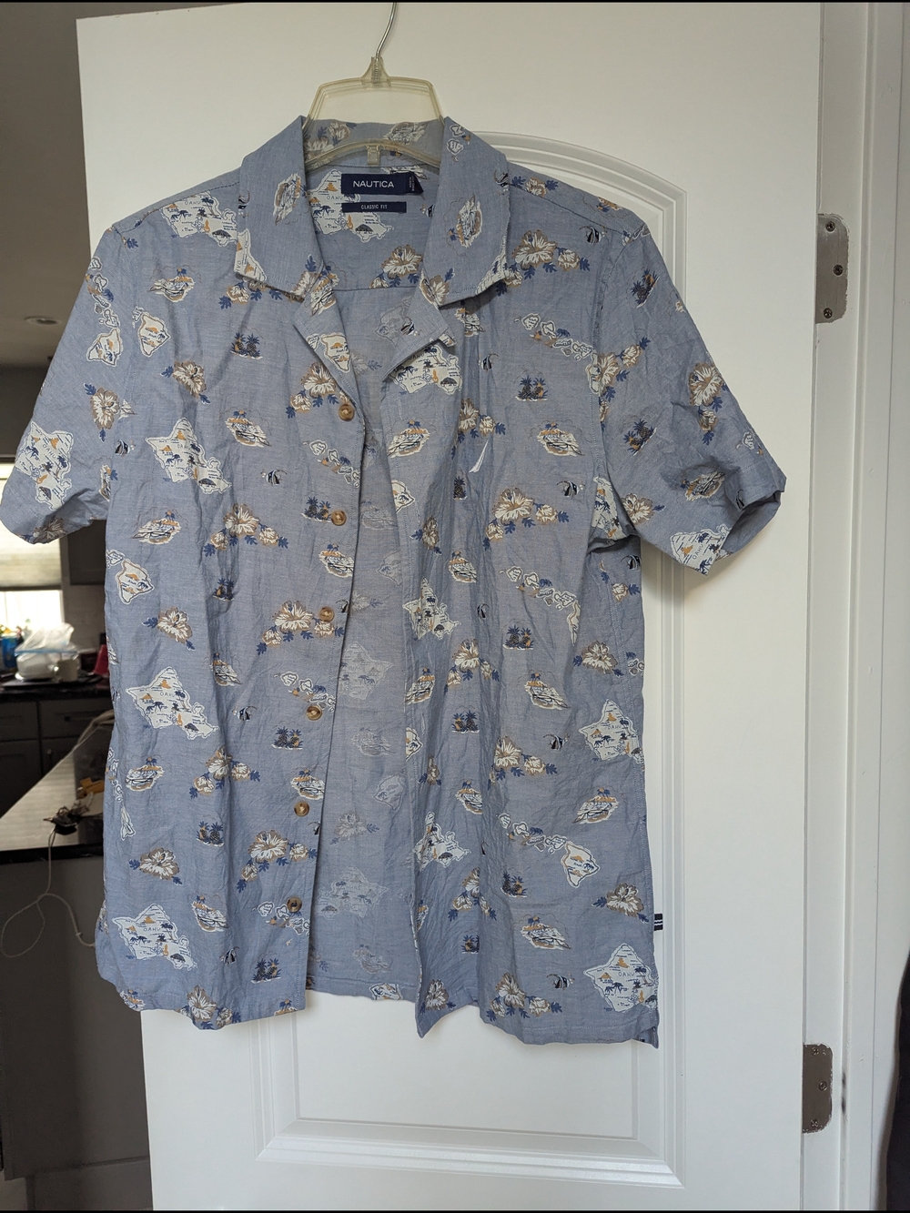 Nautica Blue Island Print Short-Sleeve Button-Down Shirt